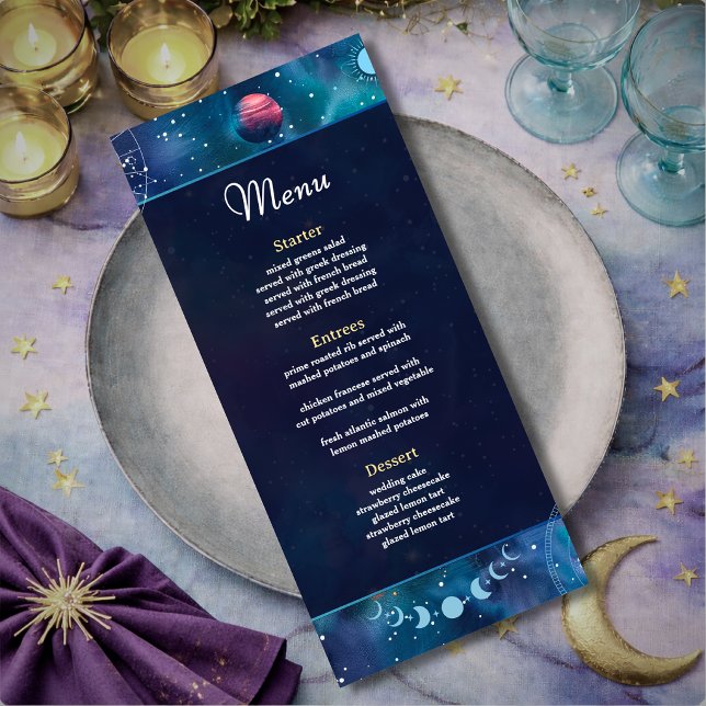 Menu Mariage céleste moderne de phases lunaires de gala (Créateur téléchargé)