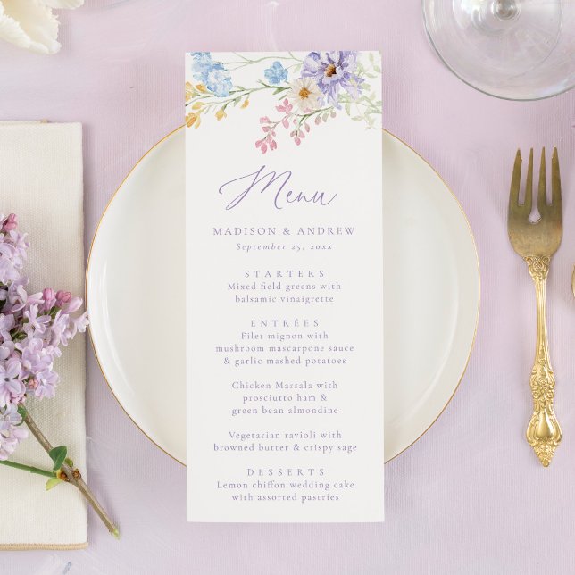 Menu Mariage champêtre élégant dans un jardin de fleurs (Créateur téléchargé)