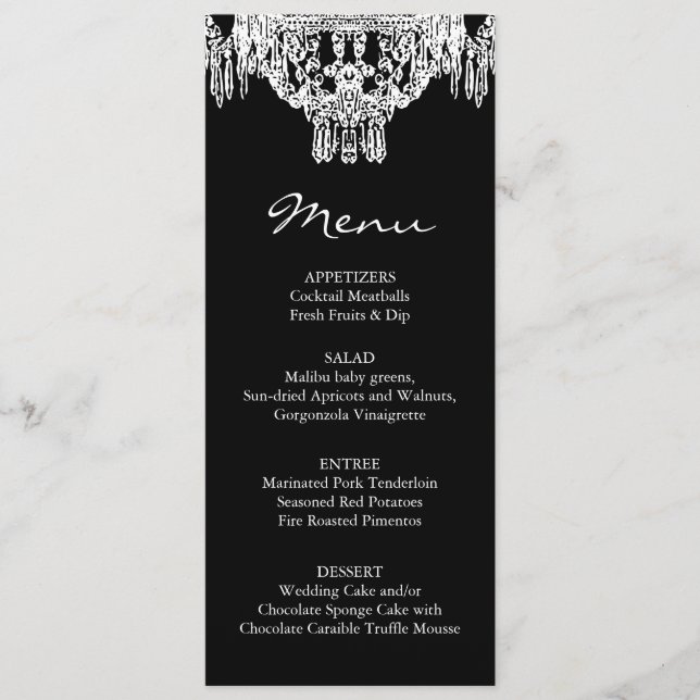 Menu Mariage Chandelier noir et blanc (Devant)