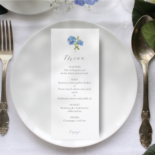 Menu Mariage Chic Blanc & Bleu Hydrangea (Créateur téléchargé)