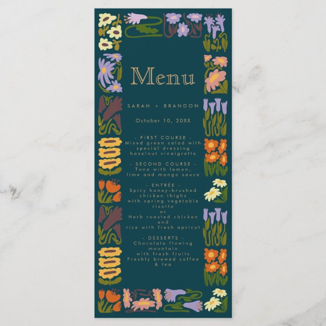 Menu Mariage chic Boho coloré moderne (Devant)