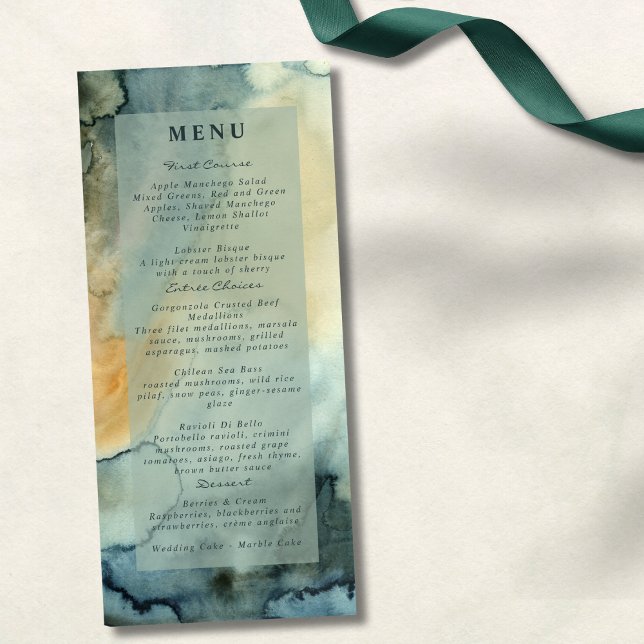 Menu Mariage chic en granit bleu vert Aquarelle (Créateur téléchargé)
