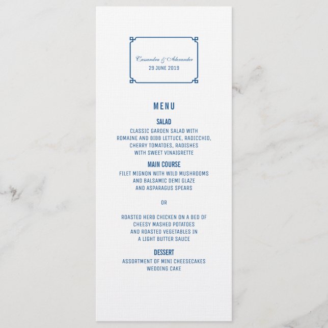 Menu Mariage chic Lapis Blue Deco (Devant)