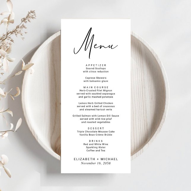 Menu Mariage Chic Moderne Script (Chic Modern Script Wedding Menu)