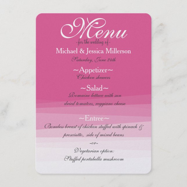 Menu Mariage Chic Rose Aquarelle Ombre (Devant)