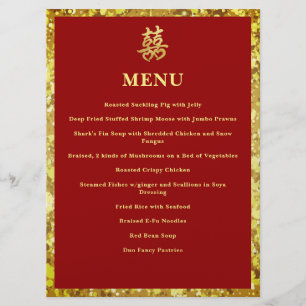 Menu Mariage chinois double coeur bonheur formel rouge