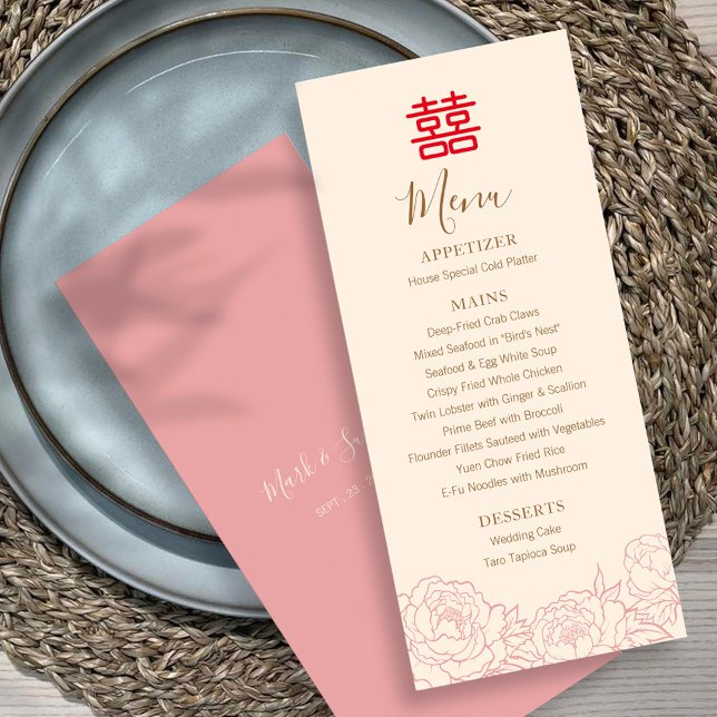 Menu Mariage chinois Elégant Double Bonheur (Créateur téléchargé)