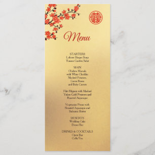 Menu Mariage chinois Red Cherry Blossom Gold