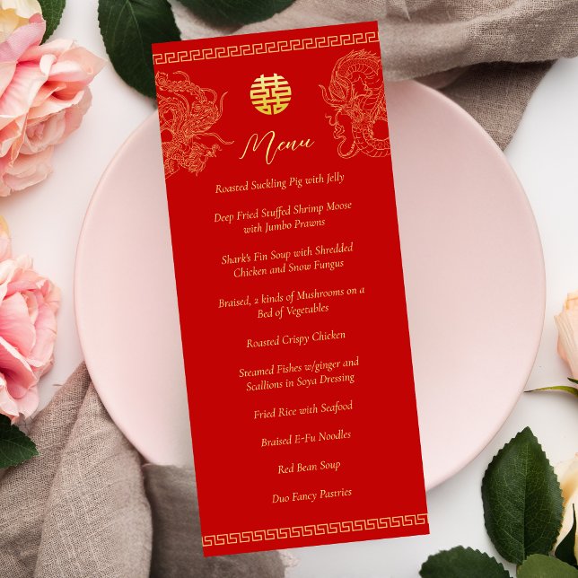 Menu Mariage chinois rouge dragon phénix banquet (Créateur téléchargé)