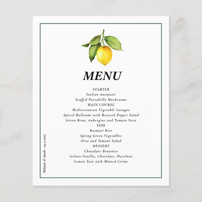 Menu Mariage Citron Budget (Devant)