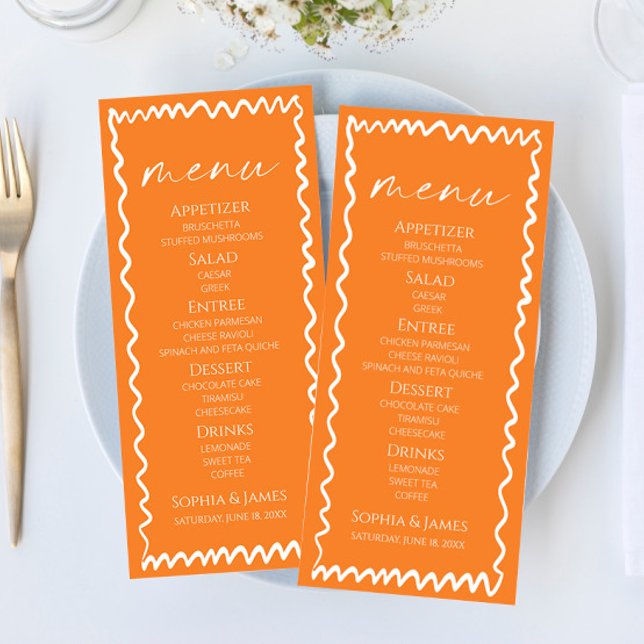Menu Mariage Citron Ondulé Fantaisiste Orange (Créateur téléchargé)