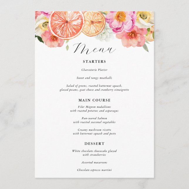 Menu Mariage Citrus rose vif (Devant)