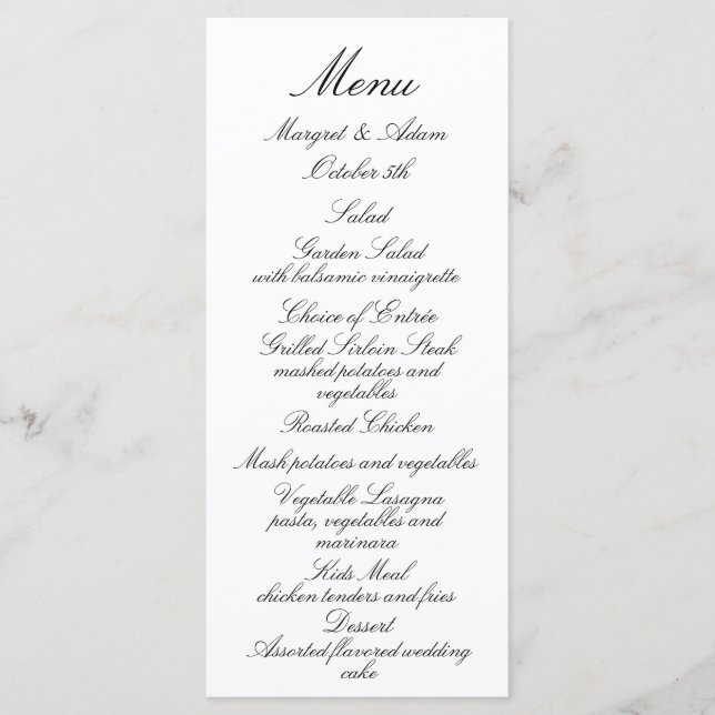 Menu Mariage classique (Devant)