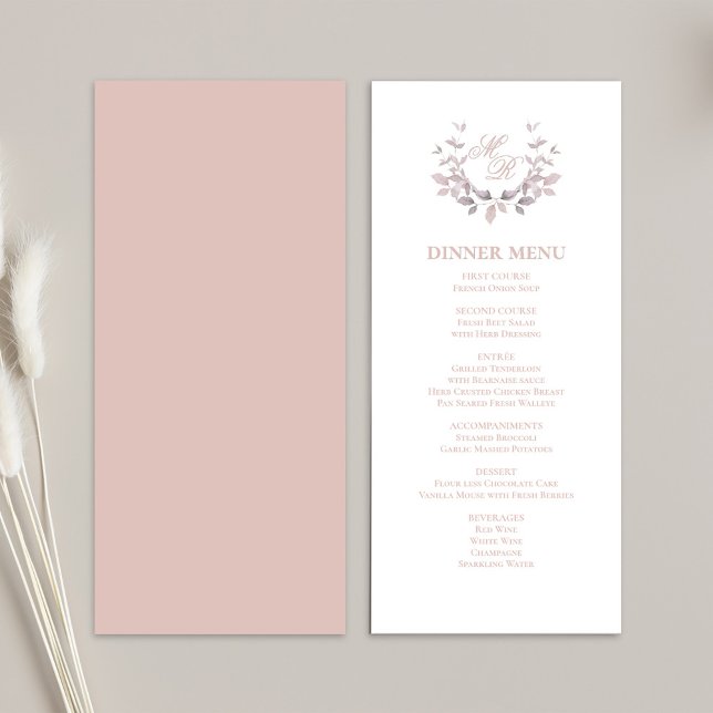 Menu Mariage classique à script rose vif pour dîne (Wedding blush pink classic menu template. )