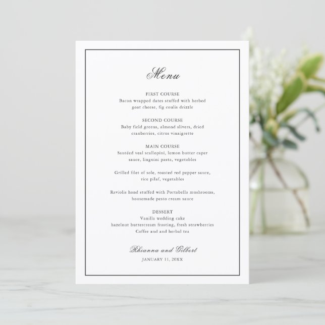 Menu Mariage Classique aux Frontières Noir et Blanc Int (Debout devant)