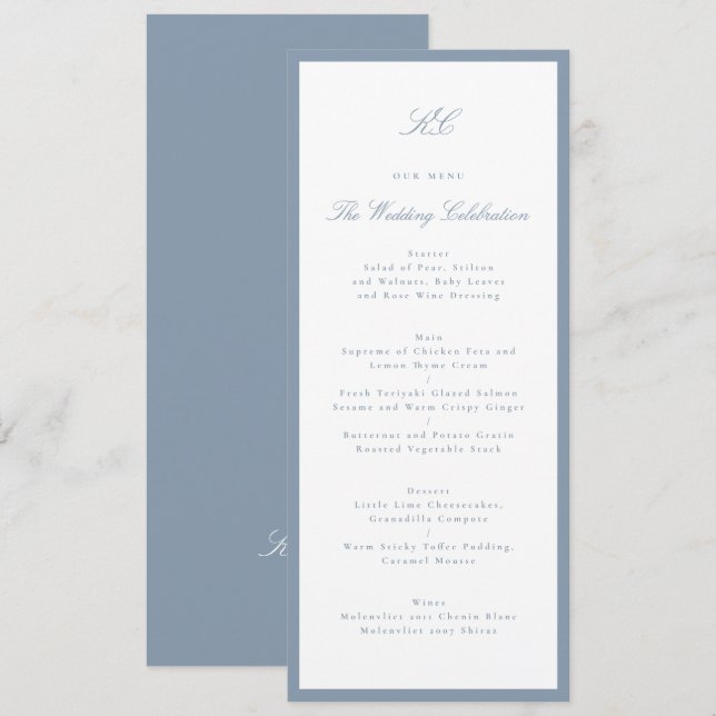 Menu Mariage Classique Bleu Poussiéreux (Devant / Derrière)