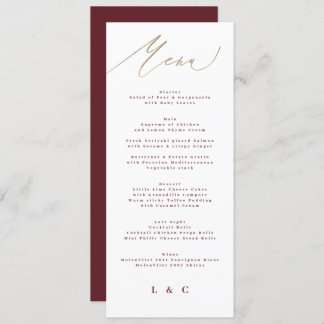 Menu Mariage classique de calligraphie rouge foncé prun