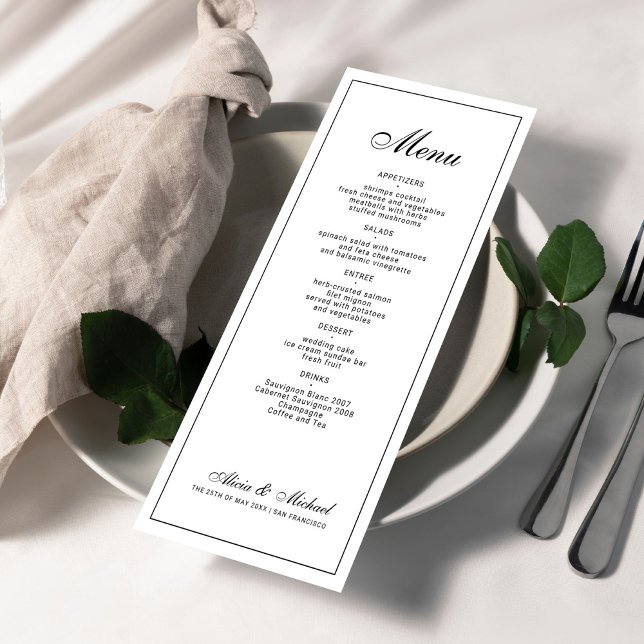 Menu Mariage classique élégant noir et blanc (Créateur téléchargé)