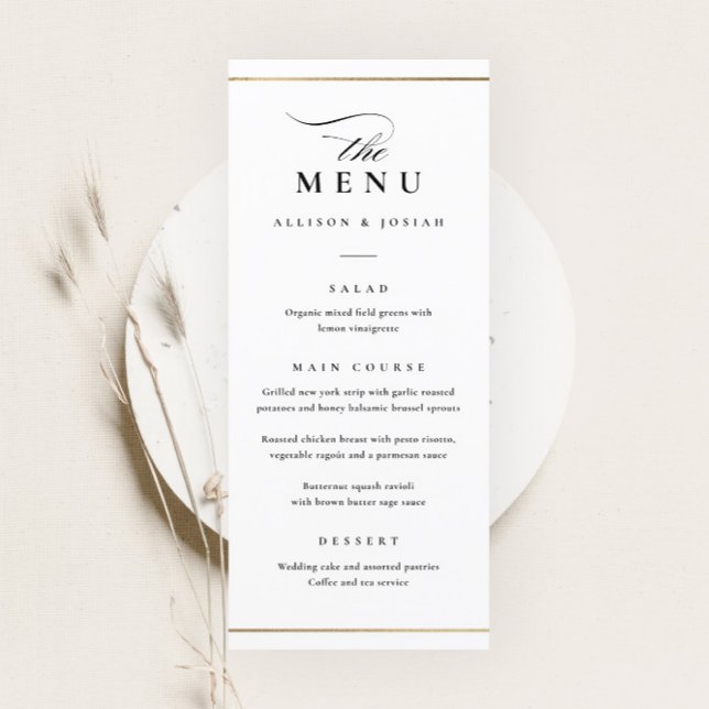 Menu Mariage Classique Élégant Noir et Blanc (Créateur téléchargé)