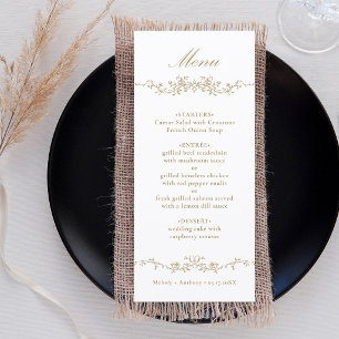 Menu Mariage Classique Floral Bordure Or