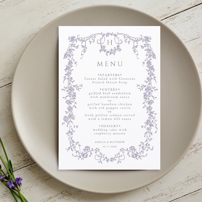 Menu Mariage Classique Français Victorien Lavande Cadre (Créateur téléchargé)