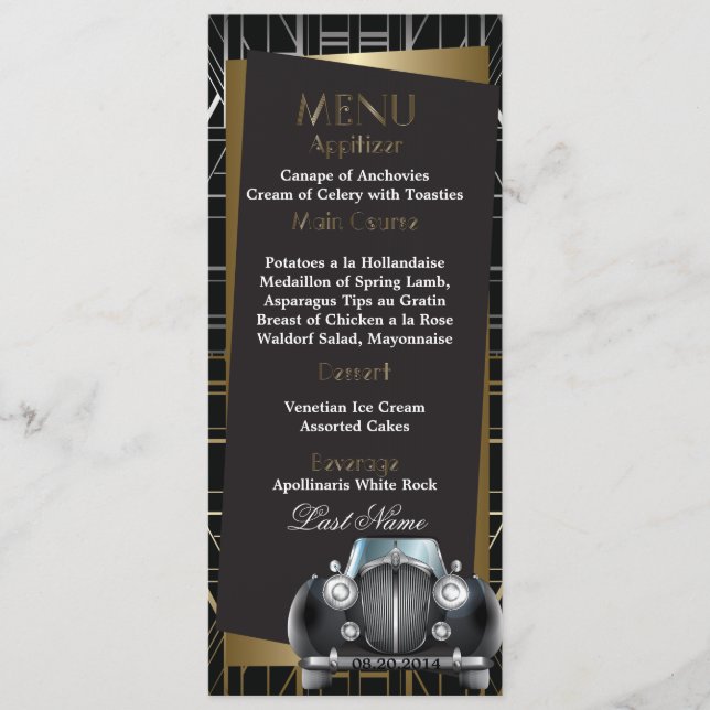 Menu Mariage classique Gatsby Deco Black Limo (Devant)