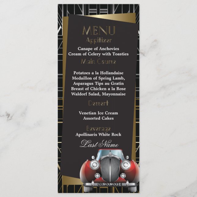 Menu Mariage classique Gatsby Deco Red Limo (Devant)