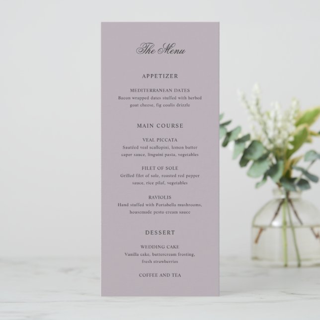 Menu Mariage Classique Lilas Poussiéreux Propre (Debout devant)