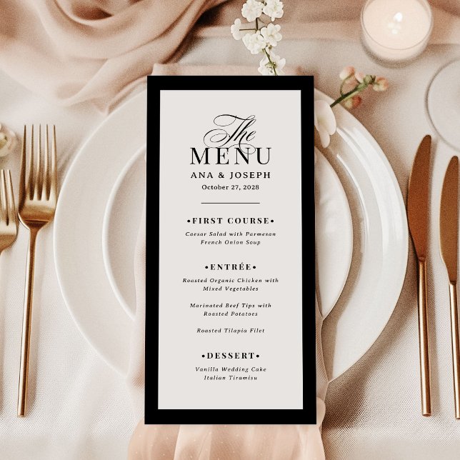 Menu Mariage Classique Luxe Moderne Bordure Noir et Bla (Créateur téléchargé)