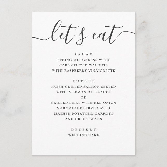 Menu Mariage Classique Moderne | Calligraphie Bon Appét (Devant)