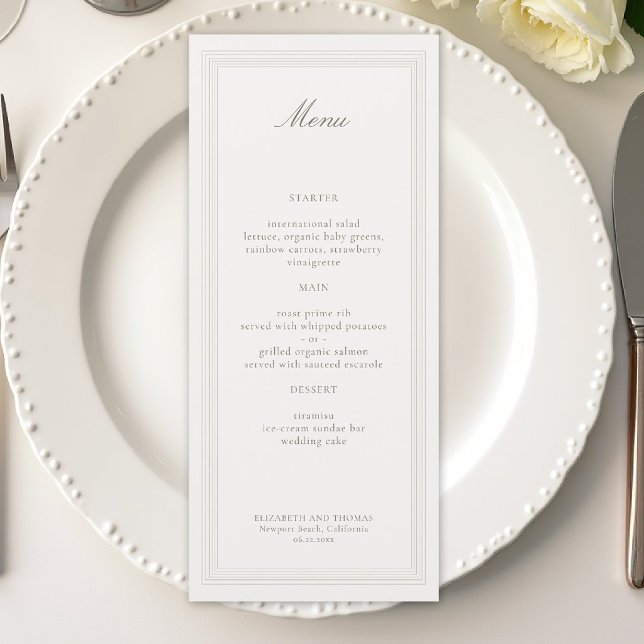 Menu Mariage Classique Moderne Élégant Formel Triple Éc (formal wedding menu modern classic triple frame faux embossed black tie ecru traditional)