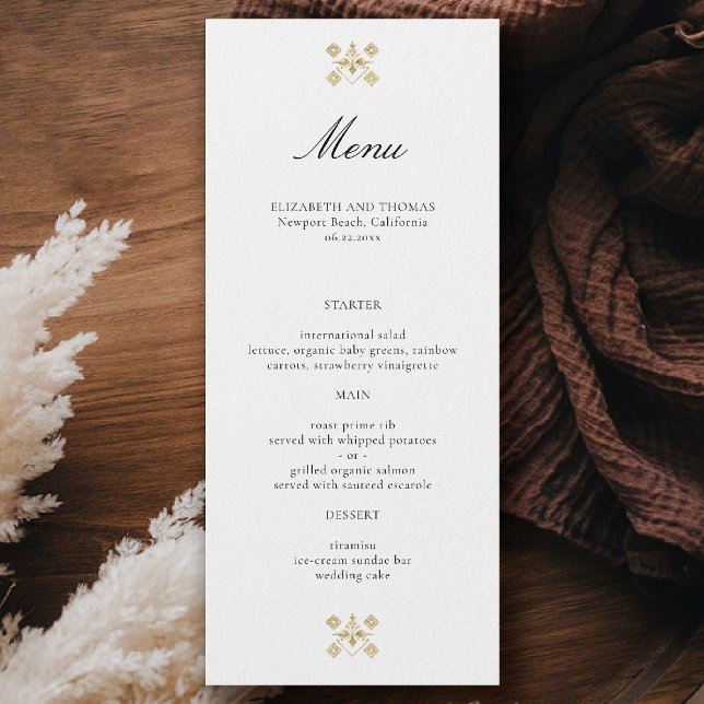 Menu Mariage Classique Moderne Formel Doré Lys Ivoire (formal traditional wedding menu modern classic gold ivory deco ballroom calligraphy)