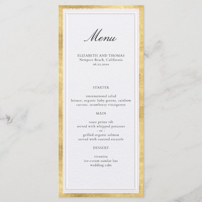 Menu Mariage Classique Moderne Formel Perle Or Faux (Devant)