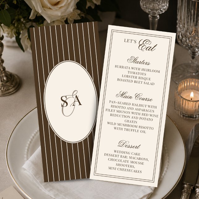 Menu Mariage Classique Monogramme Argenté Marron et Ivo (Créateur téléchargé)