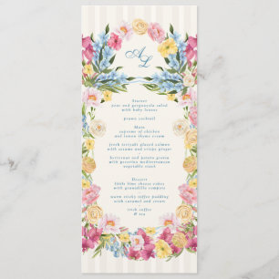 Menu Mariage Classique Monogramme Floral Bleu Français