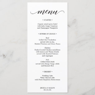 Menu Mariage classique ou carte de menu Fête des m