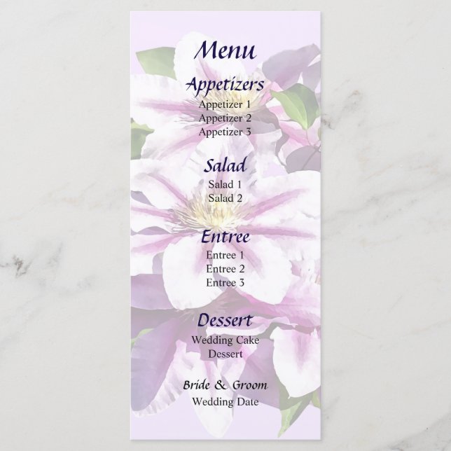 Menu Mariage Clematis rose pâle (Devant)