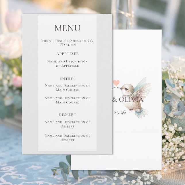 Menu Mariage Colibri personnalisé (Créateur téléchargé)