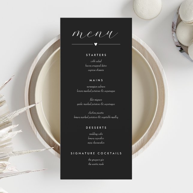 Menu Mariage Colorblock moderne | Blanc sur noir (Créateur téléchargé)