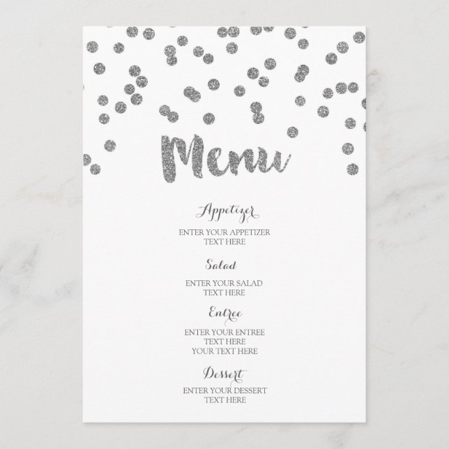 Menu Mariage Confetti Argent (Devant)