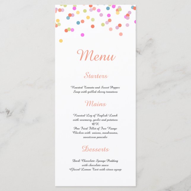 Menu Mariage Confetti Festif Moderne (Devant)