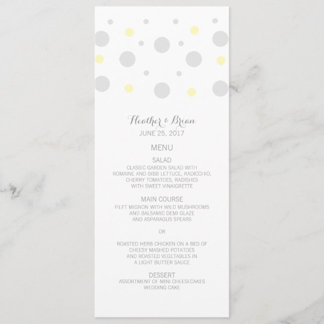 Menu Mariage Confetti Jaune Gris (Devant)