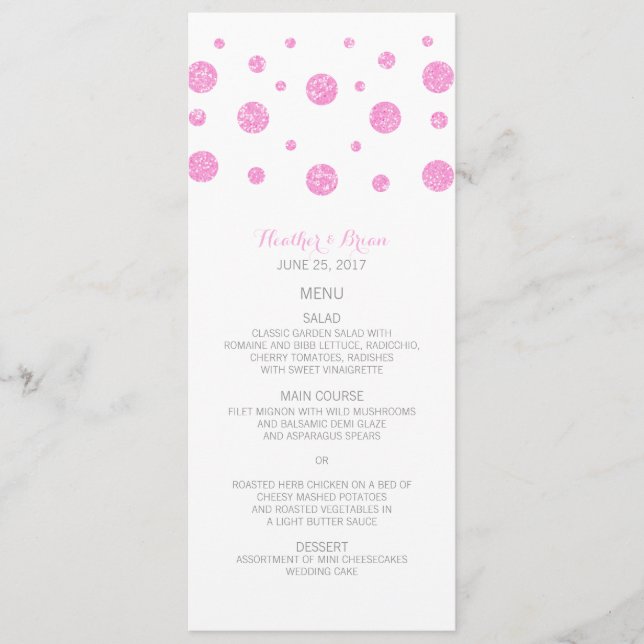 Menu Mariage Confetti Parties scintillant rose (Devant)