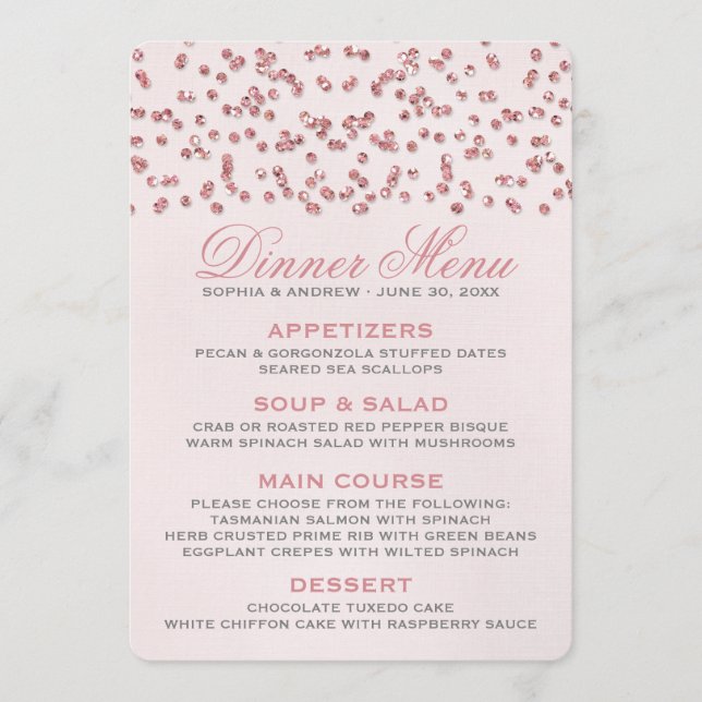 Menu Mariage Confetti Parties scintillant rose (Devant)