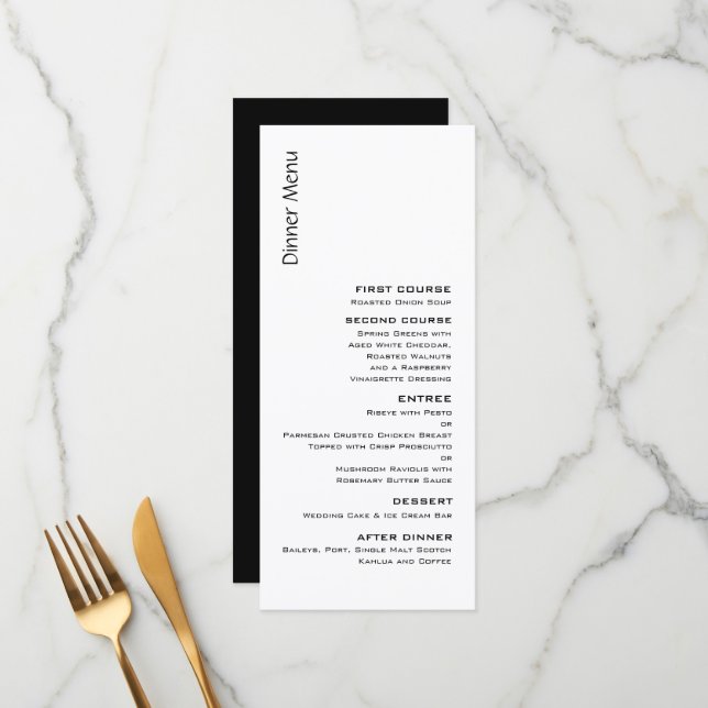 Menu Mariage contemporain noir et blanc (Devant/Arrière en situation)