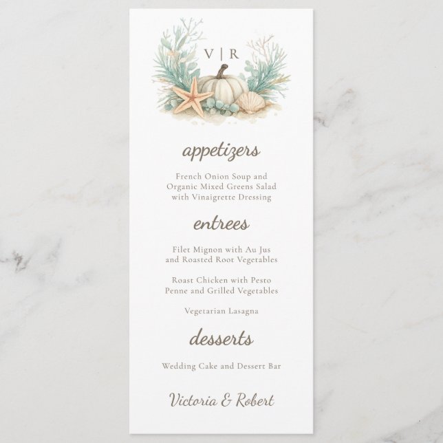 Menu Mariage Coquillage Citrouille Automne Côtiers  (Devant)