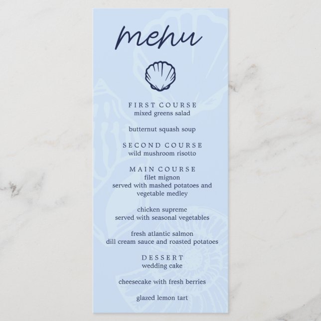 Menu Mariage Coquilles de Mer Bleu Côtier (Devant)