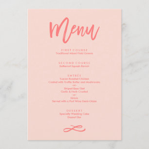 Menu Mariage Coral Lettré À La Main Chic