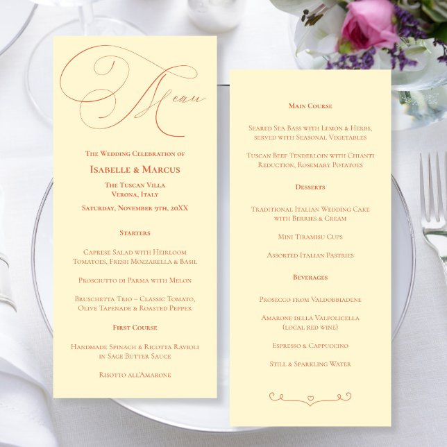 Menu Mariage Couleur de soleil douce (Soft Sunset Hues Wedding Menu)