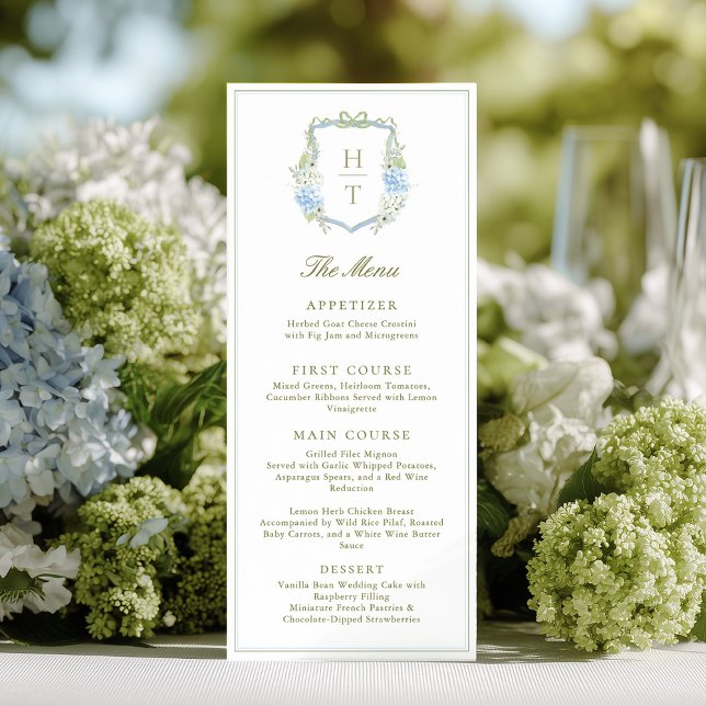Menu Mariage Couronne Florale Bleue Hydrangea (Créateur téléchargé)